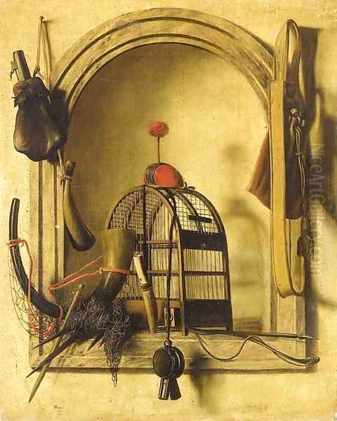 A trompe l'oeil of hunting equipment Oil Painting by Christopher Pierson