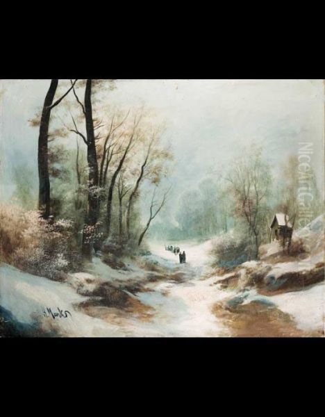 Paesaggio Invernale Con Figure Oil Painting by Henry Marko