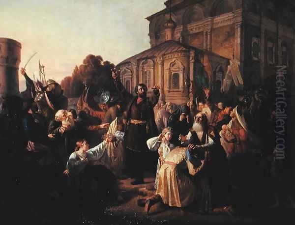 Minin d.1616 appealing to the Novgorodians in 1611, 1861 Oil Painting by Mikhail Ivanovich Peskov