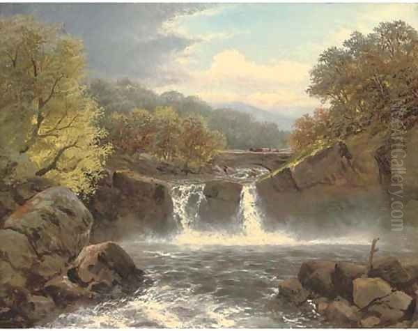 A fall on the Wharfe, Yorkshire Oil Painting by Charles Henry Passey