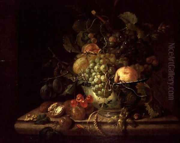 Still Life with fruit, nuts, snail Oil Painting by Christiaan van Pol