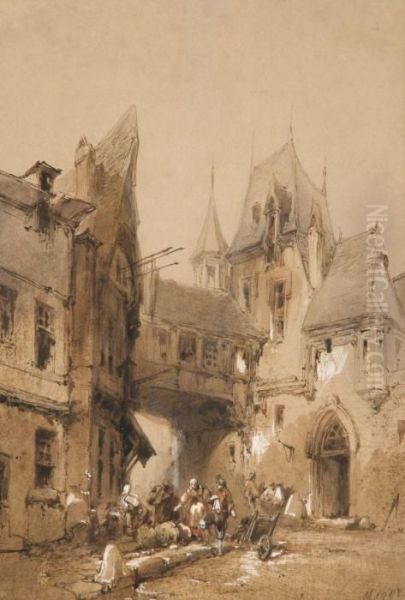 Scene Animee Dans Une Ville Medievale Oil Painting by Paul Marny