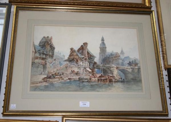 View Of A Continental Town Oil Painting by Paul Marny