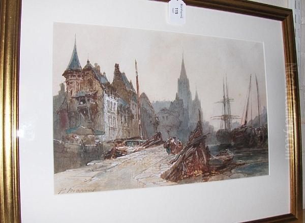 Figures On The Dockside, Signed, Watercolourand Bodycolour Oil Painting by Paul Marny