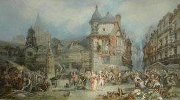 The Market, Bayeaux, Normandy Oil Painting by Paul Marny