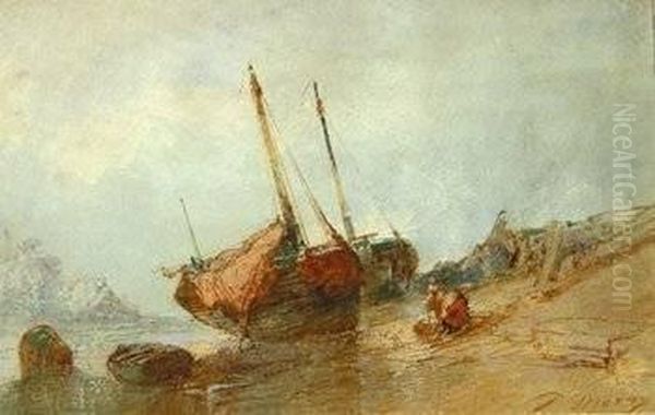 Fishing Boats On The Shore Oil Painting by Paul Marny