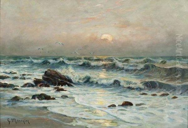 Coucher De Soleil Sur La Mer Oil Painting by Georges Philibert Charles Marionez