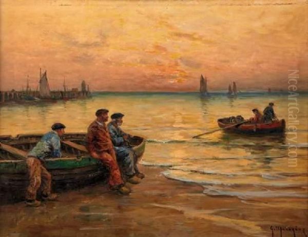 Le Soir Sur La Greve Oil Painting by Georges Philibert Charles Marionez