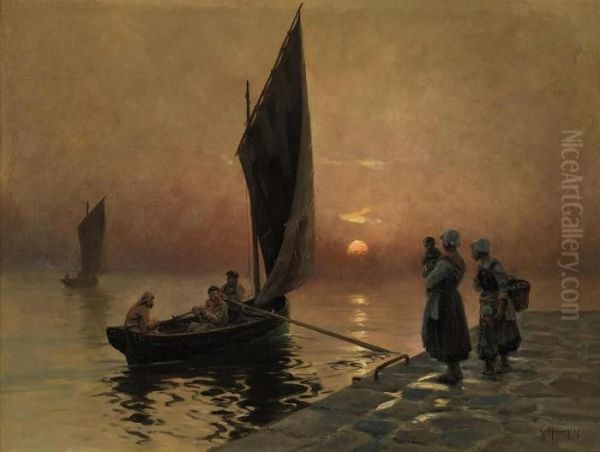 The Return Of The Fishermen Oil Painting by Georges Philibert Charles Marionez