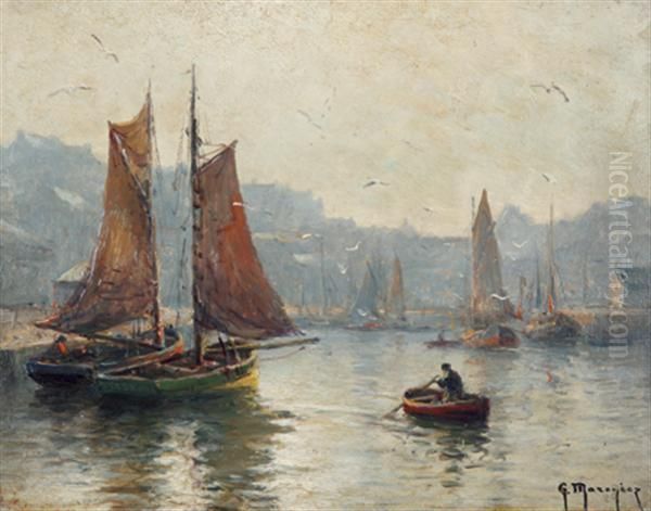 Bateau De Peche Dans Un Port Oil Painting by Georges Philibert Charles Marionez