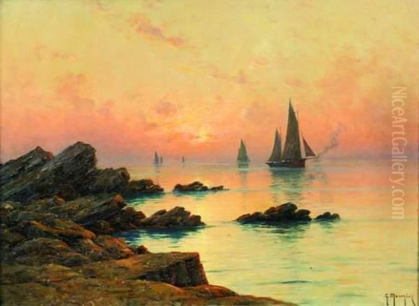 Marine Au Coucher De Soleil Oil Painting by Georges Philibert Charles Marionez