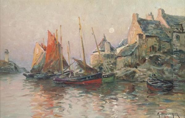 Dans Le Petit Port; And A Harbour At Dusk Oil Painting by Georges Philibert Charles Marionez