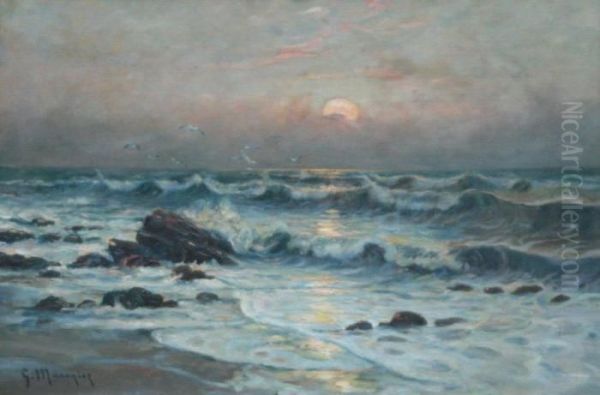 Bord De Mer Au Soleil Couchant Oil Painting by Georges Philibert Charles Marionez