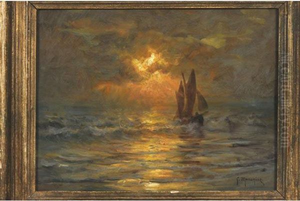 Barque Au Soleil Couchant Oil Painting by Georges Philibert Charles Marionez