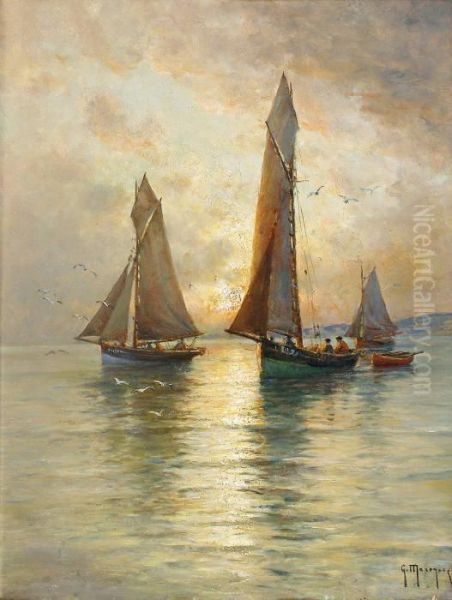 Lessardiniers Au Soleil Couchant Oil Painting by Georges Philibert Charles Marionez