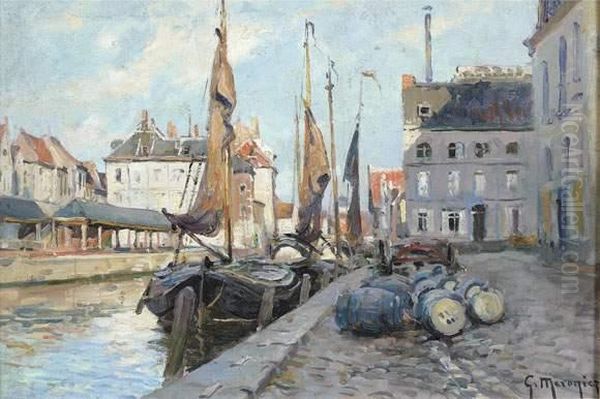 Canal Dans Un Port Du Nord Oil Painting by Georges Philibert Charles Marionez