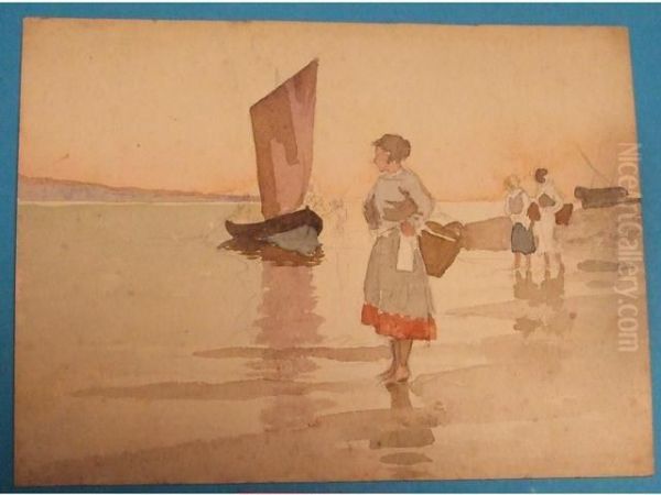 Personnages Sur La Plage Oil Painting by Georges Philibert Charles Marionez