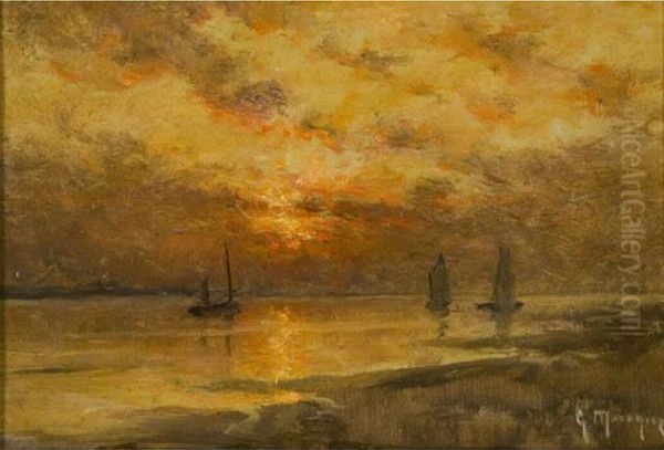 Bateaux Au Crepuscule Oil Painting by Georges Philibert Charles Marionez