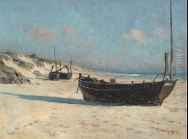 Barques Sur Le Rivage Oil Painting by Georges Philibert Charles Marionez