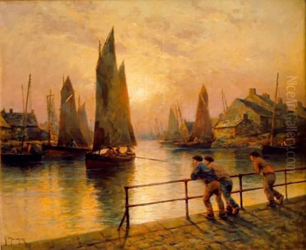 L'arrivee Des Pecheurs En Bretagne, Probablement Douarnenez Oil Painting by Georges Philibert Charles Marionez