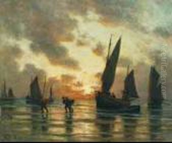 Retour De La Peche Oil Painting by Georges Philibert Charles Marionez