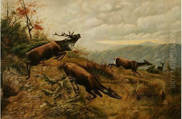 Cerf Et Biches Oil Painting by Georges Philibert Charles Marionez