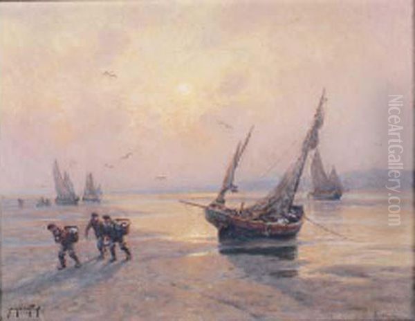 Le Retour Des Pecheurs, Circa 1905 Oil Painting by Georges Philibert Charles Marionez