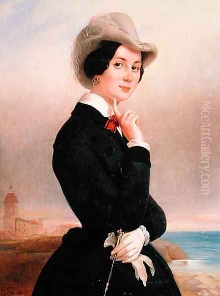 Portrait of Vera Samoilova, 1840s Oil Painting by Jewgenij Alexandrowitsch Pluchart