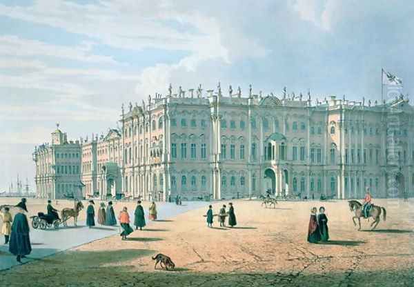 The Winter Palace as seen from Palace Passage, St. Petersburg, c.1840 Oil Painting by Ferdinand Victor Perrot