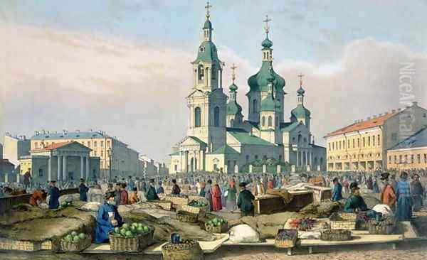 The Hay Square in St. Petersburg, c.1840 Oil Painting by Ferdinand Victor Perrot