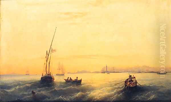 Naples From The Sea Oil Painting by Ferdinand Victor Perrot