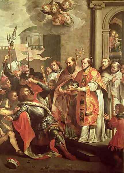 St. Bernard of Clairvaux 1090-1153 and William X 1099-1137 Duke of Aquitaine Oil Painting by Martin Pepyn or Pepin