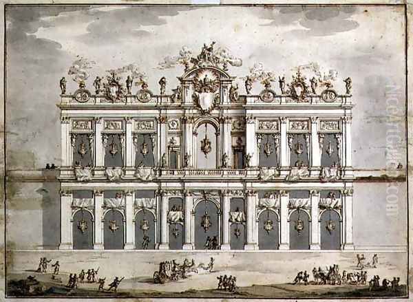 Design of a facade, probably for the Festa della Chinea of 1766 Oil Painting by Paolo Posi