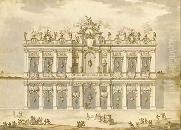 A design for an apparatus possibly for the Festa della Chinea of 1766 Oil Painting by Paolo Posi