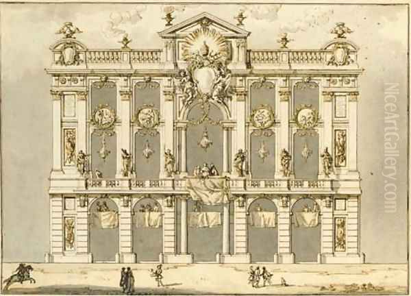 Design for a facade with the arms of Pope Clement XIII Rezzonico Oil Painting by Paolo Posi