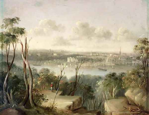 Sydney from St. Leonards on the north bank of Port Jackson, 1845 Oil Painting by George Edward Peacock