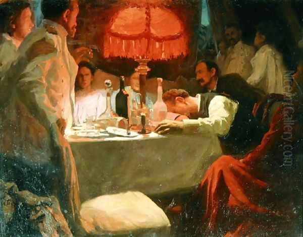 Under the Red Light, c.1910 Oil Painting by Lukjan Vasilievich Popov