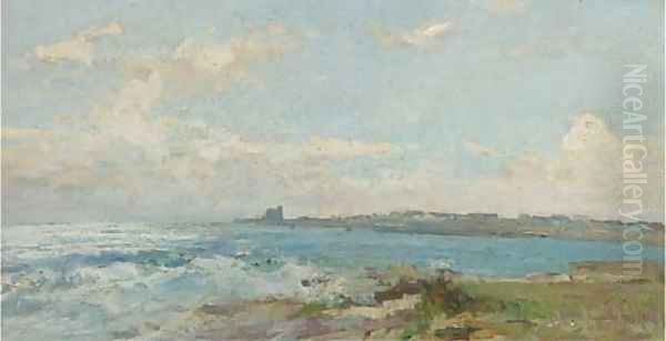 A French coastal landscape Oil Painting by Pierre Jacques Pelletier