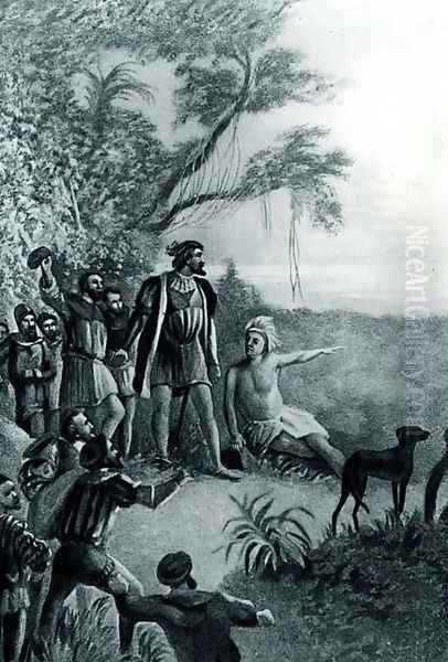 Balboas First Sight of the Pacific Ocean, 25th September 1513, from The American Continent and its Inhabitants before its Discovery by Columbus, 1890 Oil Painting by Philippoteaux, H. E.