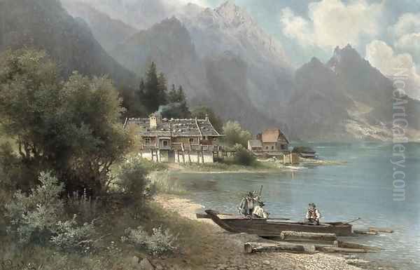 Landscape at Lake Kochelsee, Bavaria Oil Painting by Carl Prestel