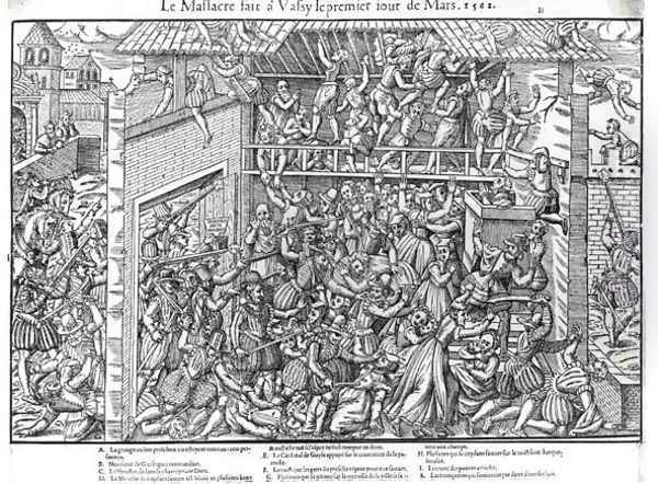 The Massacre of the Protestant Population by the Troops of the Duc de Guise at Wassy-sur-Blaise, 1st March 1562, engraved by Jacques Tortorel 1568-92 Oil Painting by Perrissin, Jean Jacques