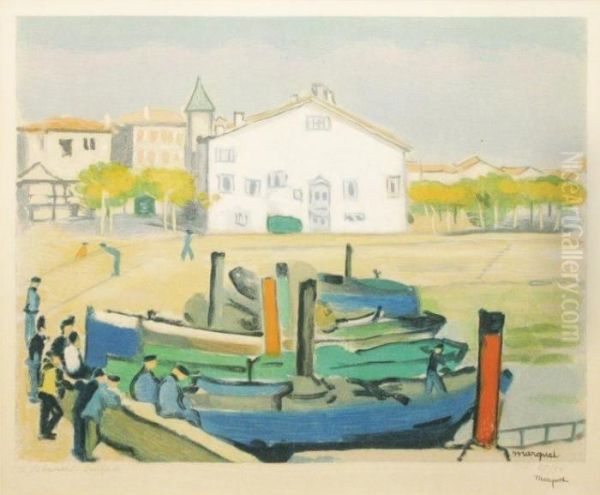 Bateaux Et Marins A Quai Oil Painting by Albert Marquet