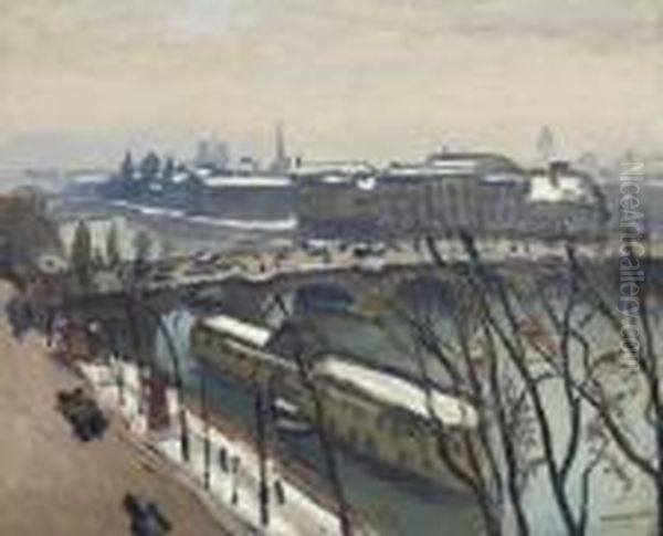 Le Pont Neuf Et La Cite Sous La Neige Oil Painting by Albert Marquet