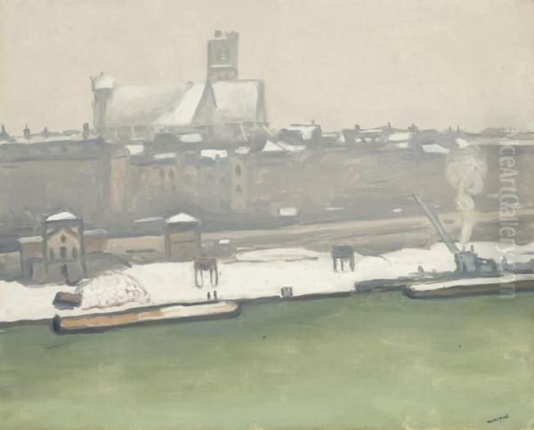 Le Quai De L'hotel De Ville Et L'eglise Saint-gervais Sous La Neige by Albert Marquet