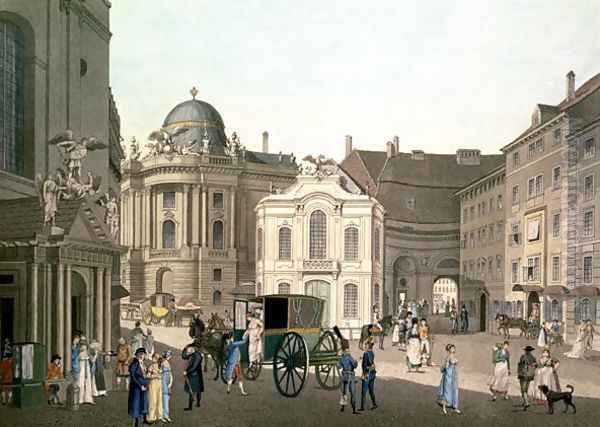 View of Michaelerplatz showing the Old Burgtheater Oil Painting by Karel Postl