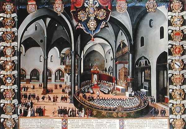 Organ door depicting the Council of Aquileia in 1596 at Udine Oil Painting by Pozzerrato, Lodovico