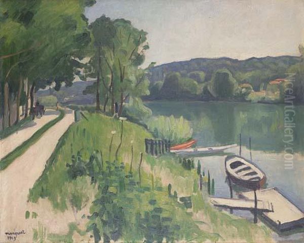 La Varenne, La Barque Rouge Oil Painting by Albert Marquet