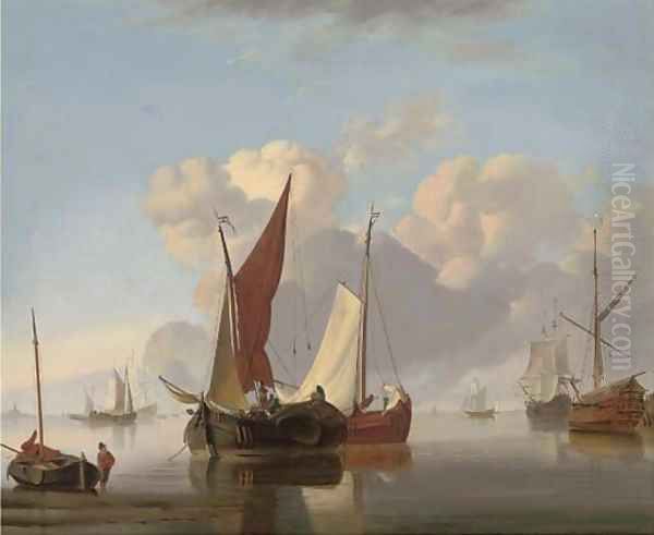 Dutch barges at sea in a stiff breeze; and Dutch barges in a calm offshore (illustrated) Oil Painting by Charles Martin Powell