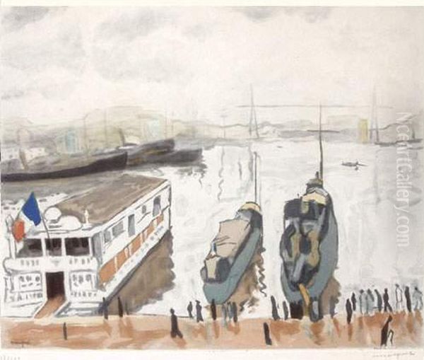 Bateaux A Quai Oil Painting by Albert Marquet