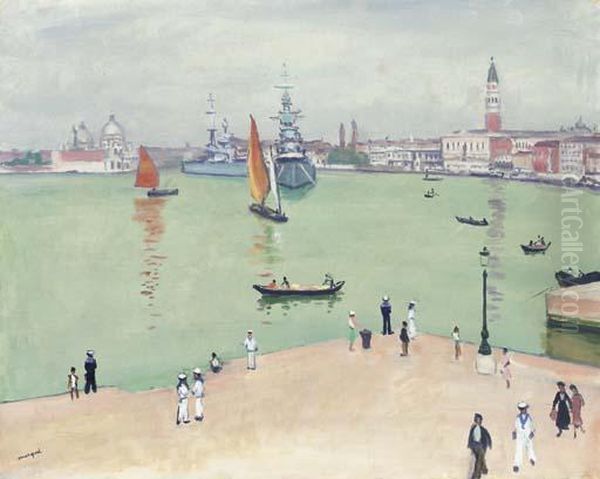 Bateaux De Guerre Sur Le Bassin, Venise Oil Painting by Albert Marquet